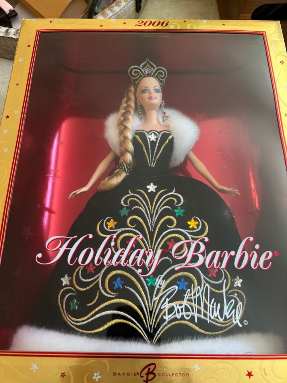 Mattel Holiday Barbie in Black and Gold Embroidered Gown
